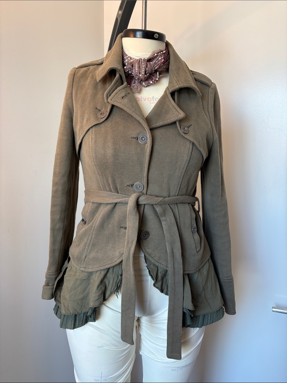 Free People Olive Green Belted Trench Jacket